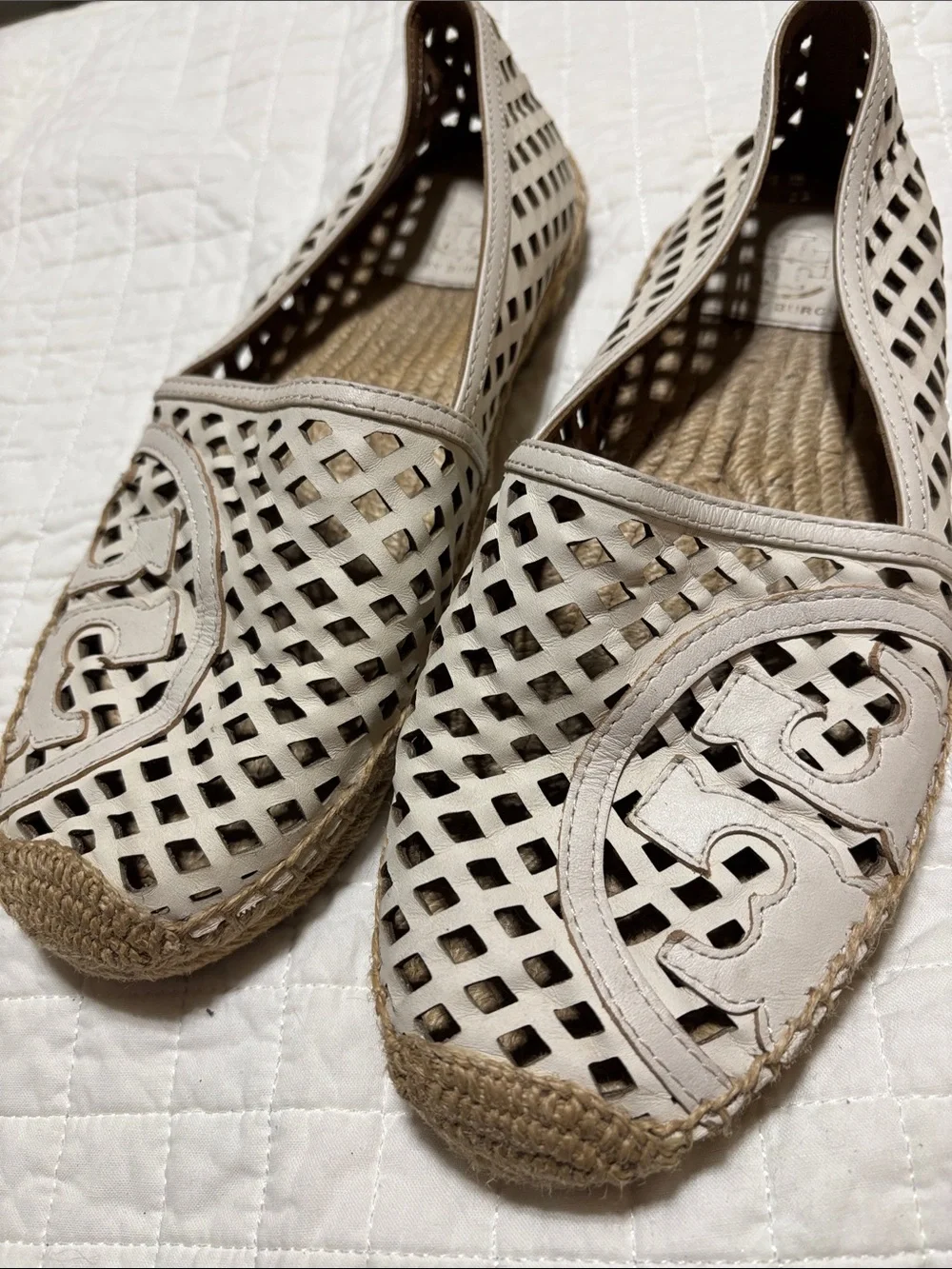 Tory Burch Beige Laser-Cut Espadrille Slip-Ons